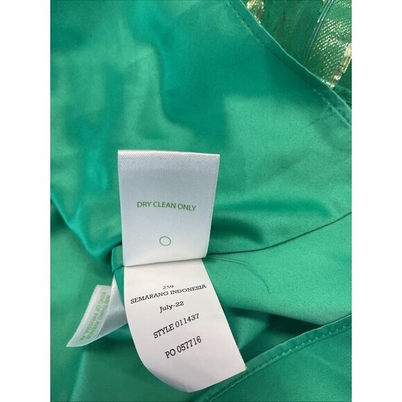 Lilly Pulitzer Green Gold Metallic Silk Long‎ Sleeve Swing Dress Size 14 Festive - Picture 9 of 14